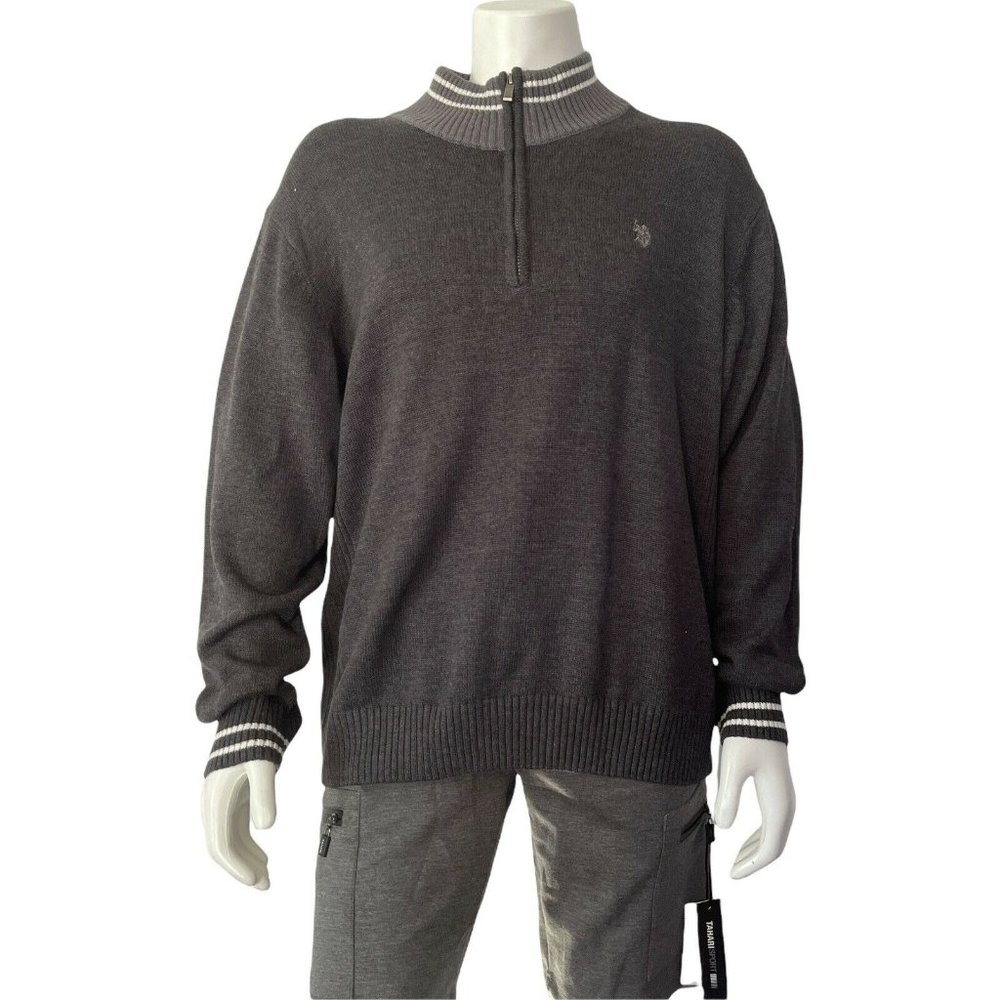 🔧Men’s Big Tall Sweater Size 2X U.S.POLO ASSN Mock Neck 1/4 Zip Dark
